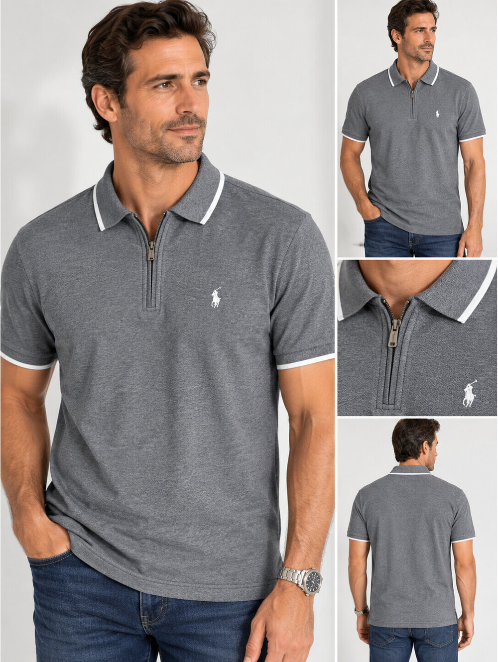Polo Ralph Lauren Men’s M Classic Fit Stretch Mesh 1/4 Zip Polo Gray NWT $125